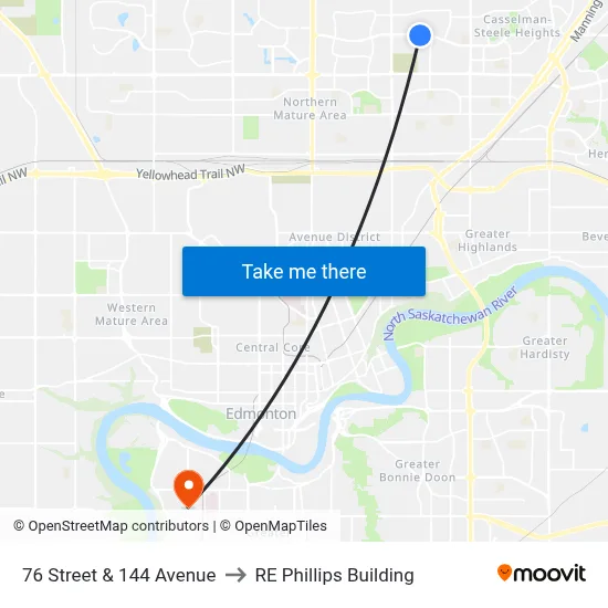 76 Street & 144 Avenue to RE Phillips Building map
