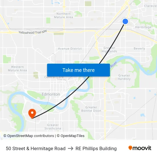 50 Street & Hermitage Road to RE Phillips Building map