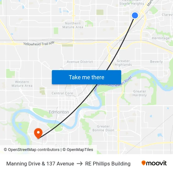 Manning Drive & 137 Avenue to RE Phillips Building map