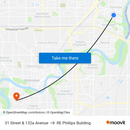 31 Street & 132a Avenue to RE Phillips Building map