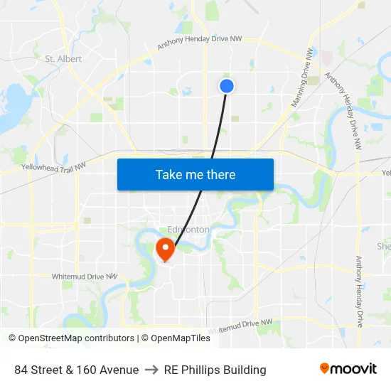 84 Street & 160 Avenue to RE Phillips Building map