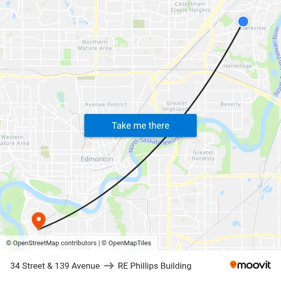 34 Street & 139 Avenue to RE Phillips Building map