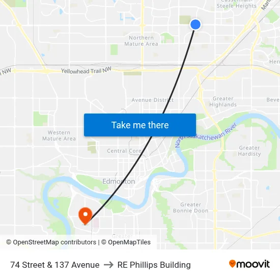 74 Street & 137 Avenue to RE Phillips Building map
