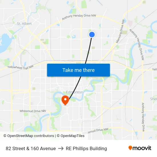 82 Street & 160 Avenue to RE Phillips Building map