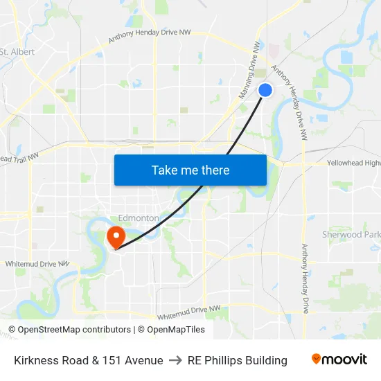Kirkness Road & 151 Avenue to RE Phillips Building map