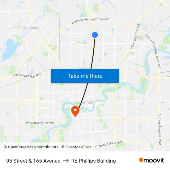 95 Street & 165 Avenue to RE Phillips Building map
