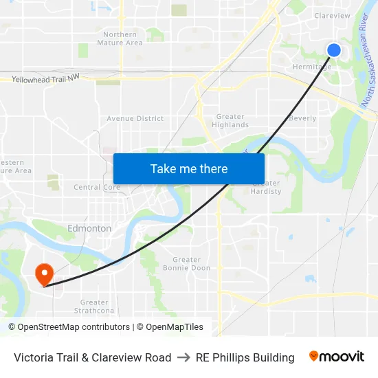 Victoria Trail & Clareview Road to RE Phillips Building map