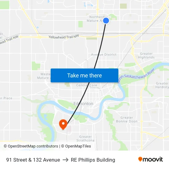 91 Street & 132 Avenue to RE Phillips Building map