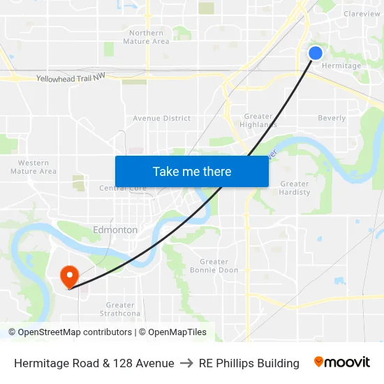 Hermitage Road & 128 Avenue to RE Phillips Building map