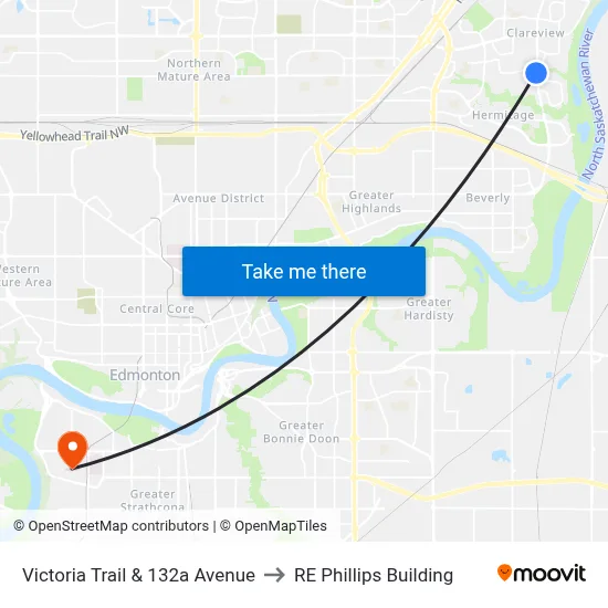 Victoria Trail & 132a Avenue to RE Phillips Building map