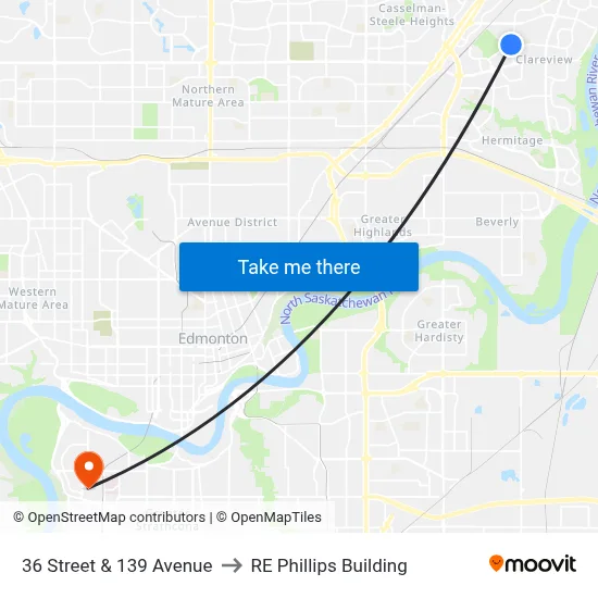 36 Street & 139 Avenue to RE Phillips Building map