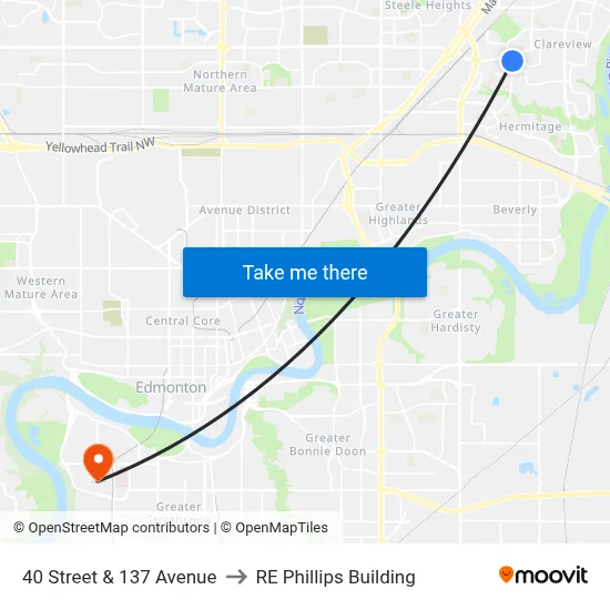 40 Street & 137 Avenue to RE Phillips Building map