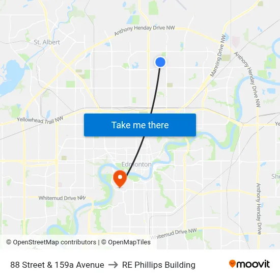 88 Street & 159a Avenue to RE Phillips Building map