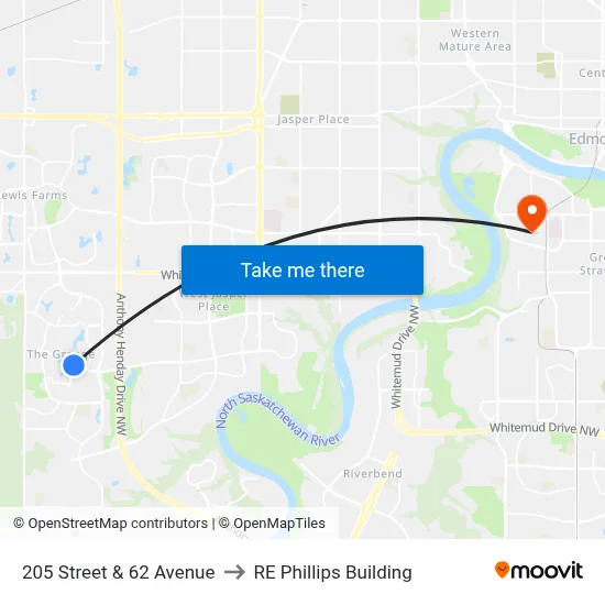 205 Street & 62 Avenue to RE Phillips Building map