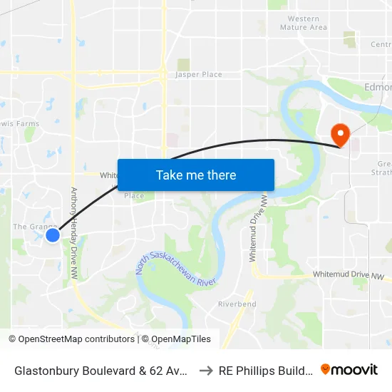 Glastonbury Boulevard & 62 Avenue to RE Phillips Building map