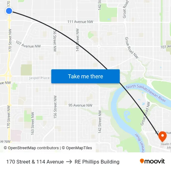 170 Street & 114 Avenue to RE Phillips Building map