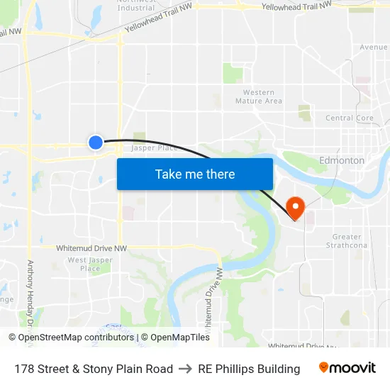 178 Street & Stony Plain Road to RE Phillips Building map