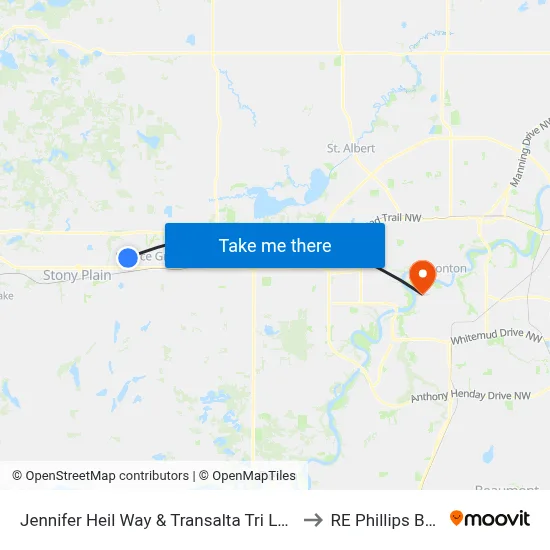 Jennifer Heil Way & Transalta Tri Leisure Centre to RE Phillips Building map
