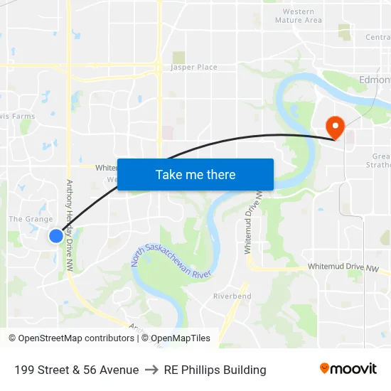 199 Street & 56 Avenue to RE Phillips Building map
