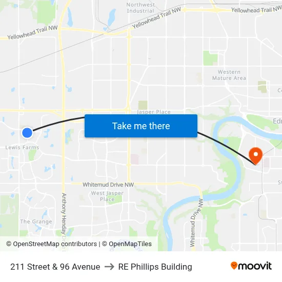 211 Street & 96 Avenue to RE Phillips Building map