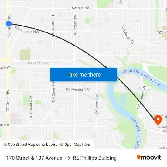 170 Street & 107 Avenue to RE Phillips Building map