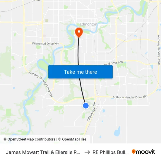 James Mowatt Trail & Ellerslie Road SW to RE Phillips Building map