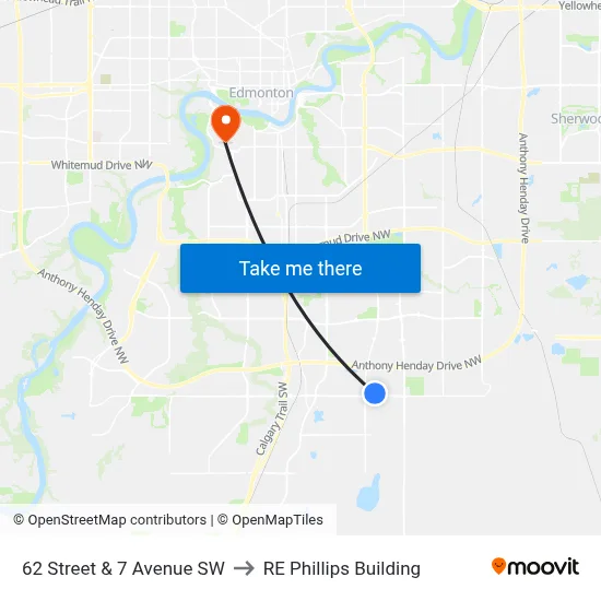 62 Street & 7 Avenue SW to RE Phillips Building map