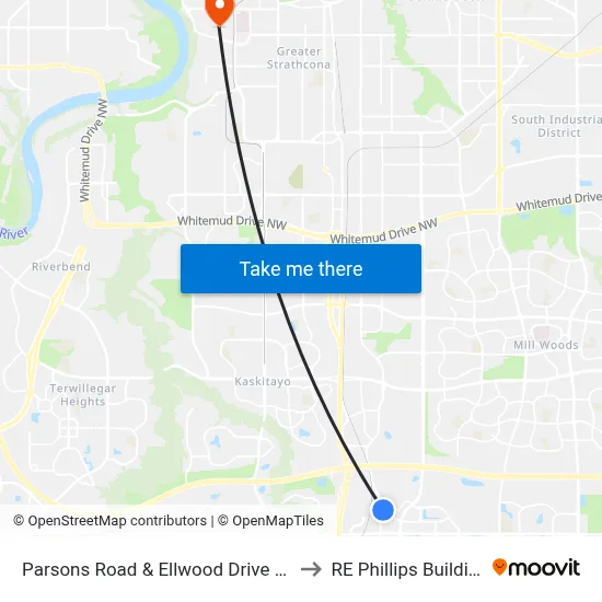 Parsons Road & Ellwood Drive SW to RE Phillips Building map