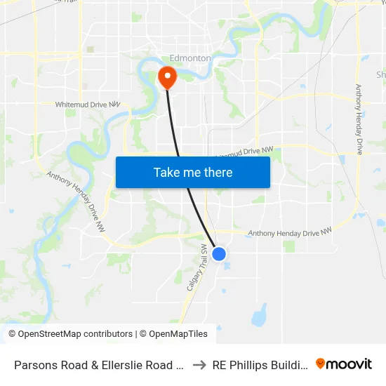 Parsons Road & Ellerslie Road SW to RE Phillips Building map