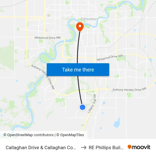 Callaghan Drive & Callaghan Court SW to RE Phillips Building map