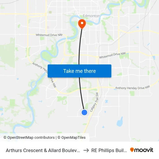 Arthurs Crescent & Allard Boulevard SW to RE Phillips Building map