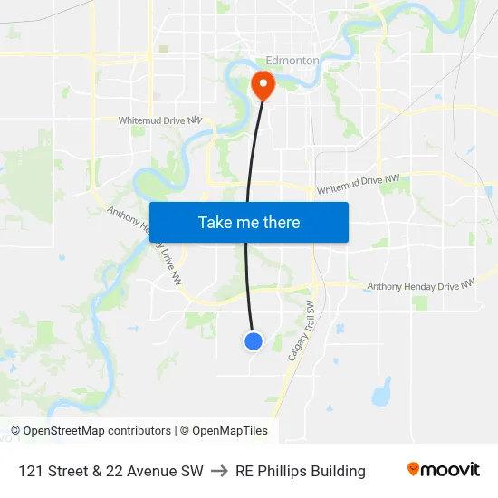 121 Street & 22 Avenue SW to RE Phillips Building map