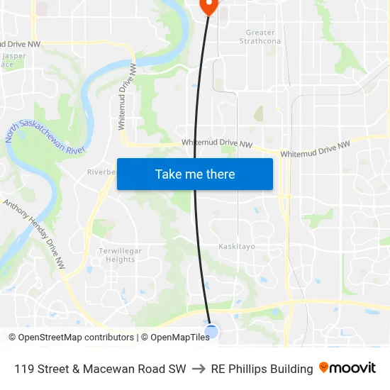 119 Street & Macewan Road SW to RE Phillips Building map