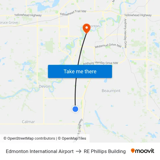 Edmonton International Airport to RE Phillips Building map