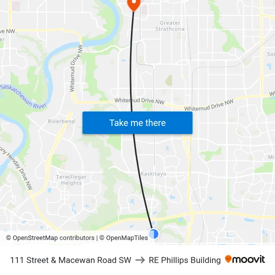 111 Street & Macewan Road SW to RE Phillips Building map