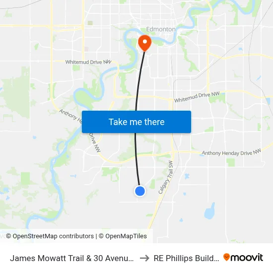 James Mowatt Trail & 30 Avenue SW to RE Phillips Building map