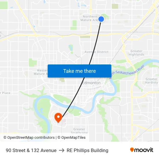 90 Street & 132 Avenue to RE Phillips Building map