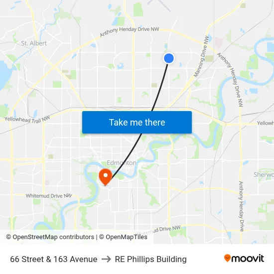 66 Street & 163 Avenue to RE Phillips Building map