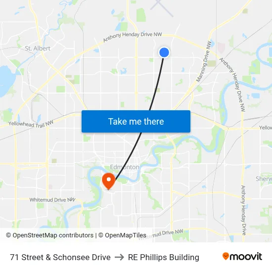 71 Street & Schonsee Drive to RE Phillips Building map