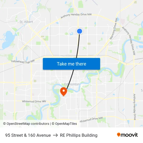 95 Street & 160 Avenue to RE Phillips Building map