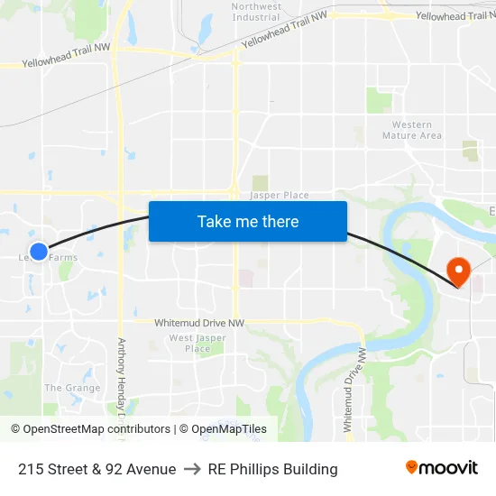 215 Street & 92 Avenue to RE Phillips Building map