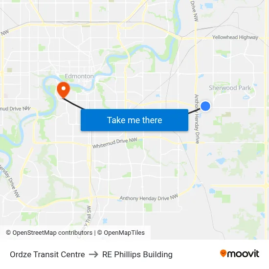 Ordze Transit Centre to RE Phillips Building map