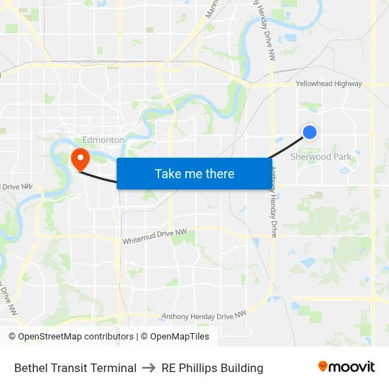 Bethel Transit Terminal to RE Phillips Building map