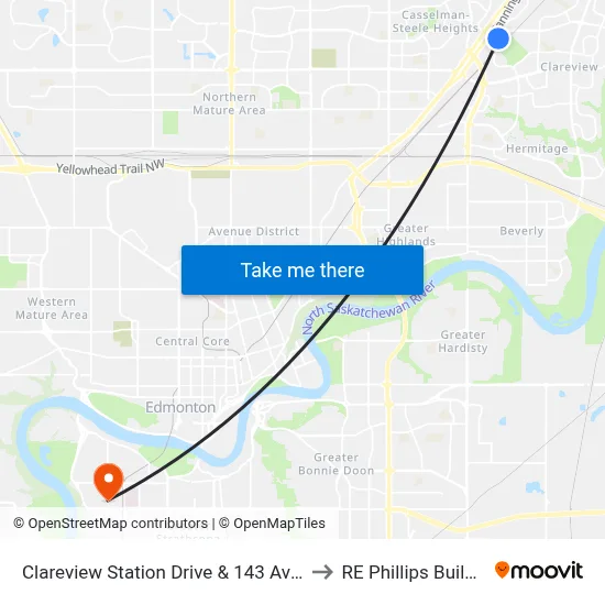 Clareview Station Drive & 143 Avenue to RE Phillips Building map