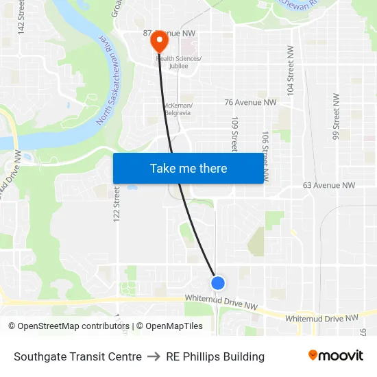 Southgate Transit Centre to RE Phillips Building map
