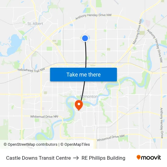 Castle Downs Transit Centre to RE Phillips Building map