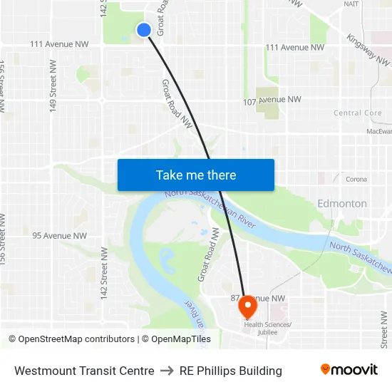 Westmount Transit Centre to RE Phillips Building map