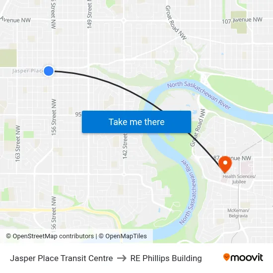 Jasper Place Transit Centre to RE Phillips Building map