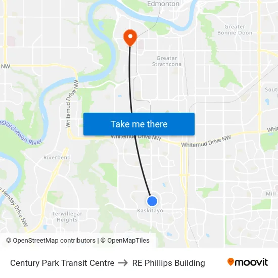 Century Park Transit Centre to RE Phillips Building map