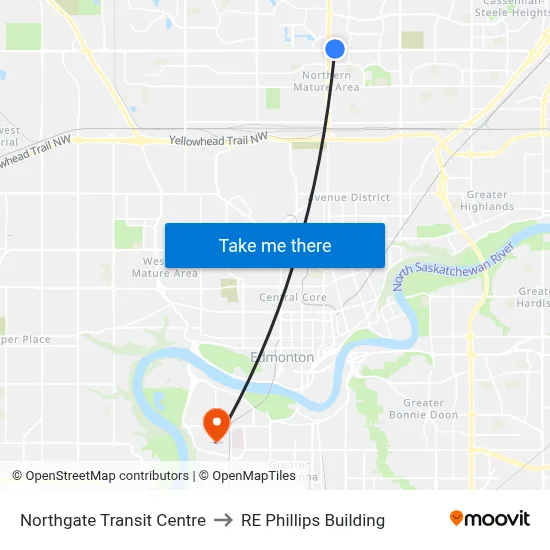 Northgate Transit Centre to RE Phillips Building map